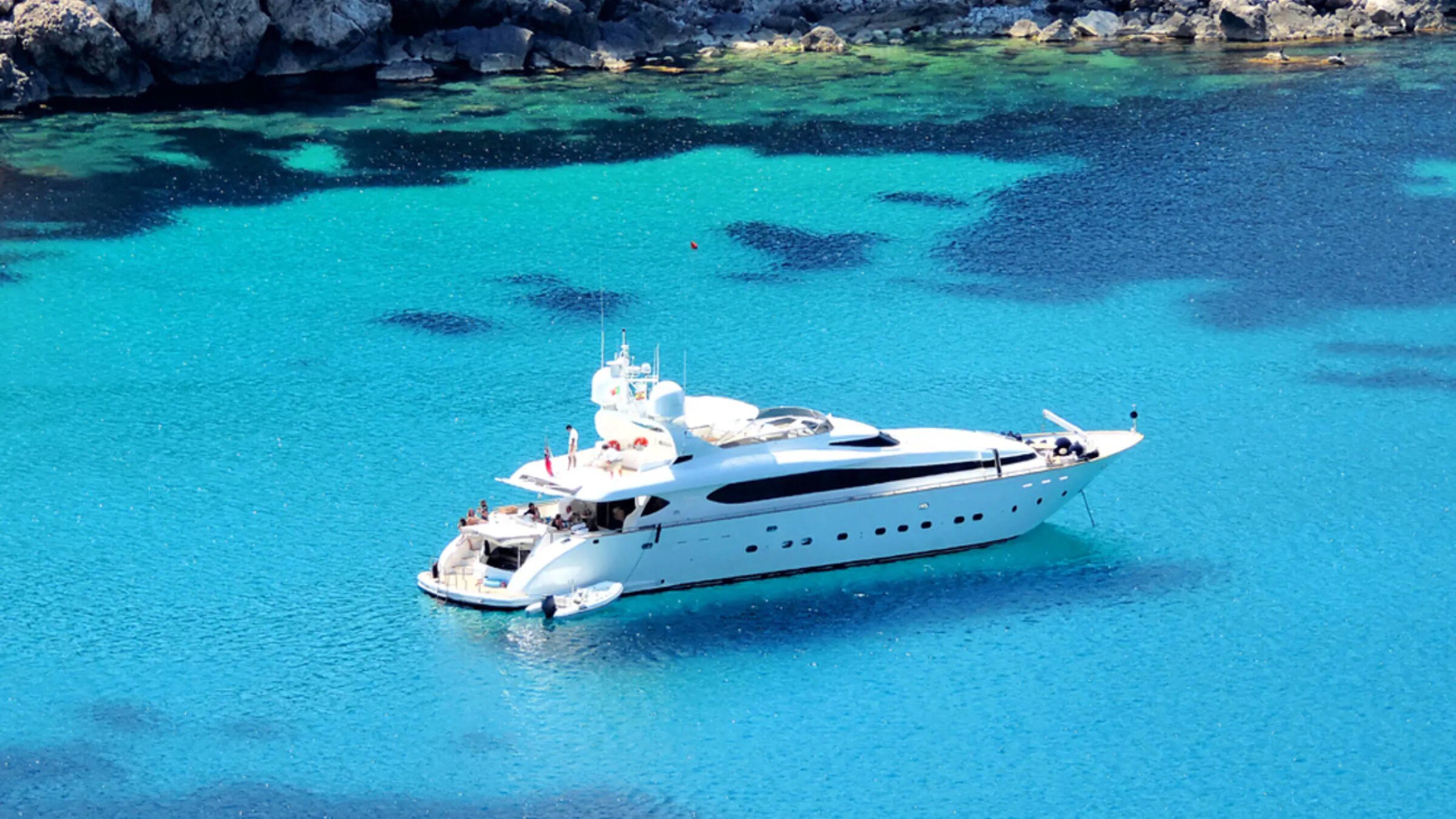 Yacht On A Sunny Day Sailing, Blue Waters