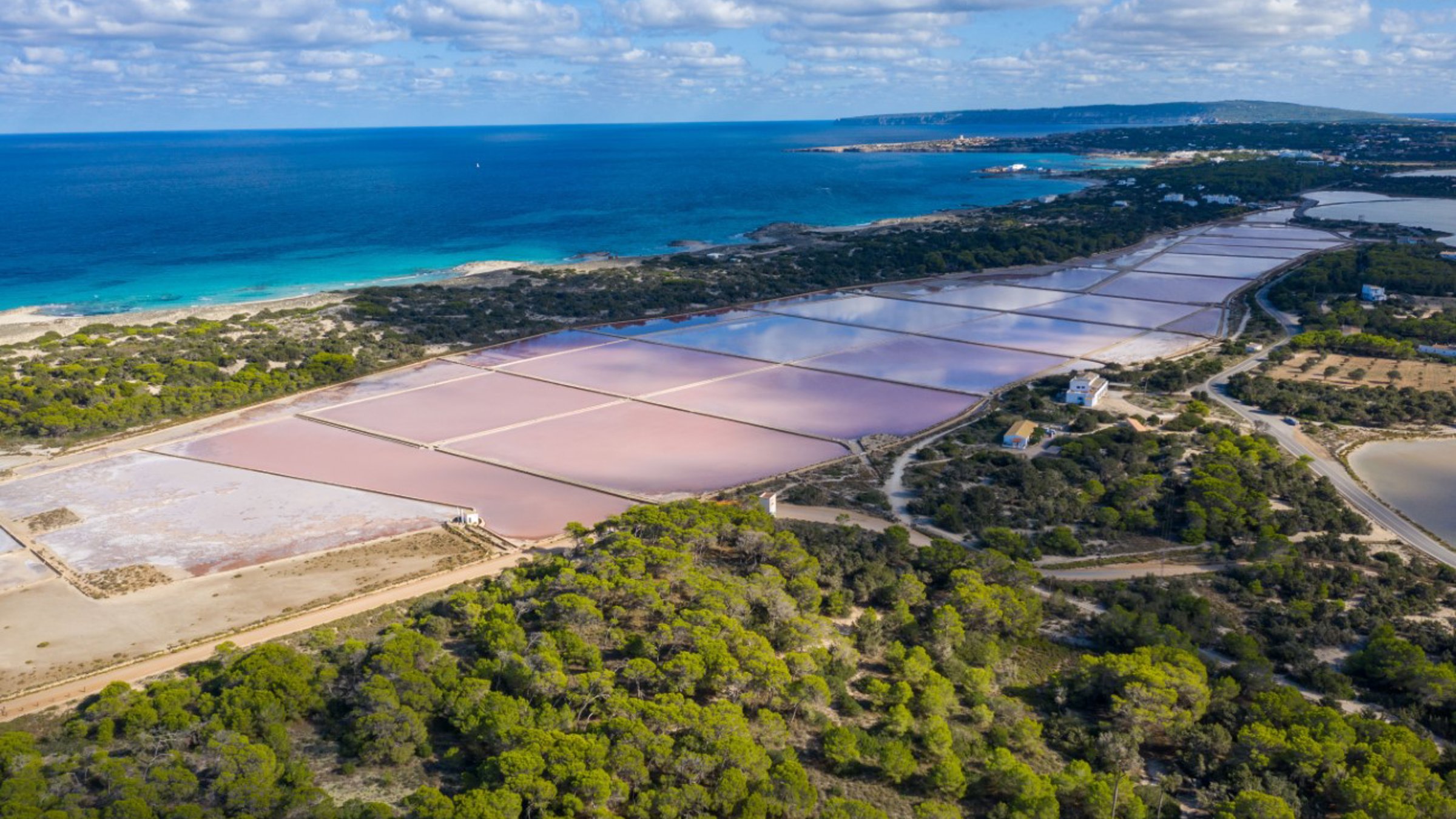 Aerial Of Ses Salines Ibiza With Sea And Trees Around