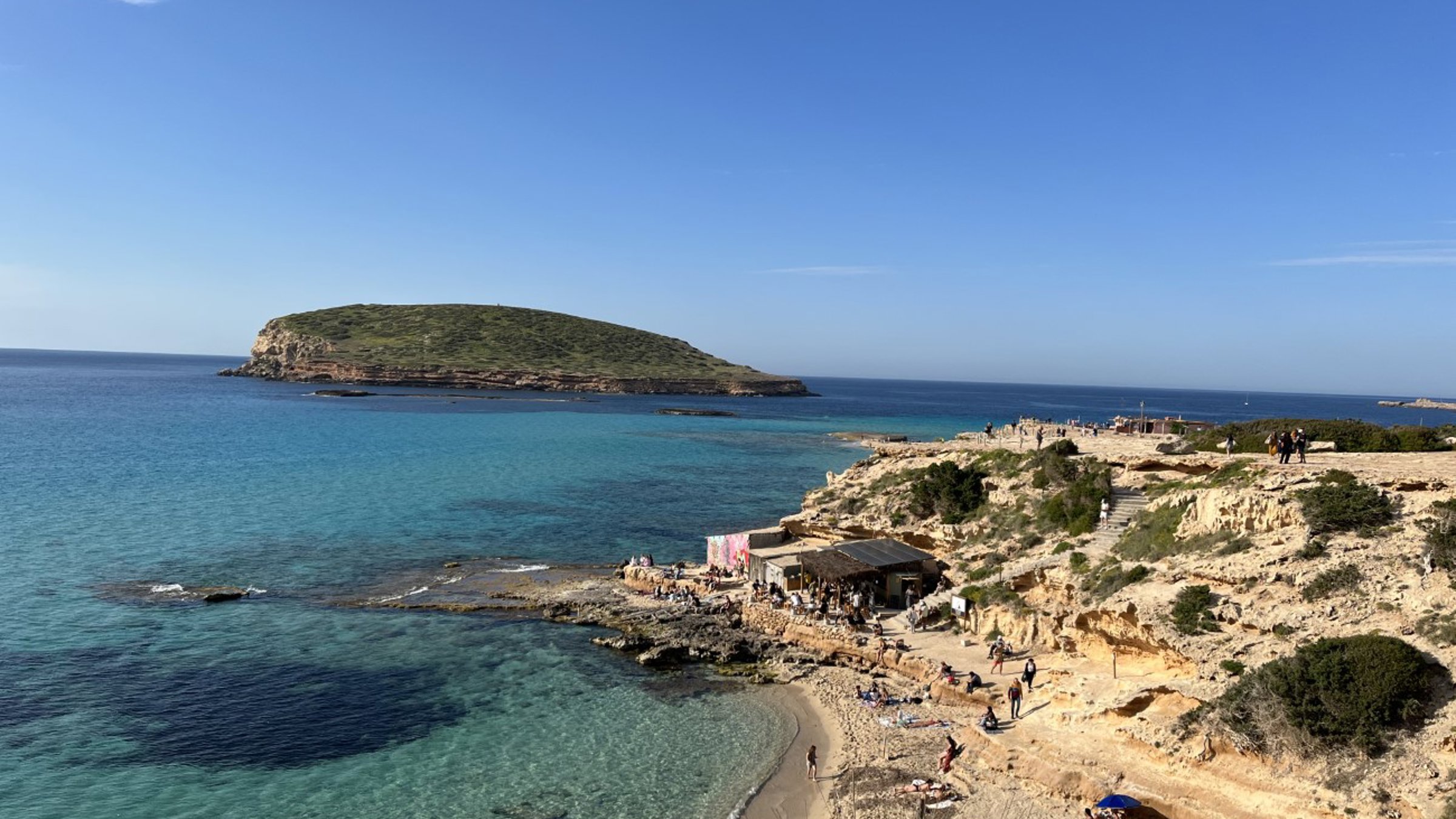 Cala Conta Seeing From Far With People By The Gold Sand
